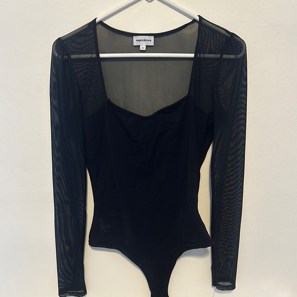 Superdown Black Sheer Long Sleeve Bodysuit